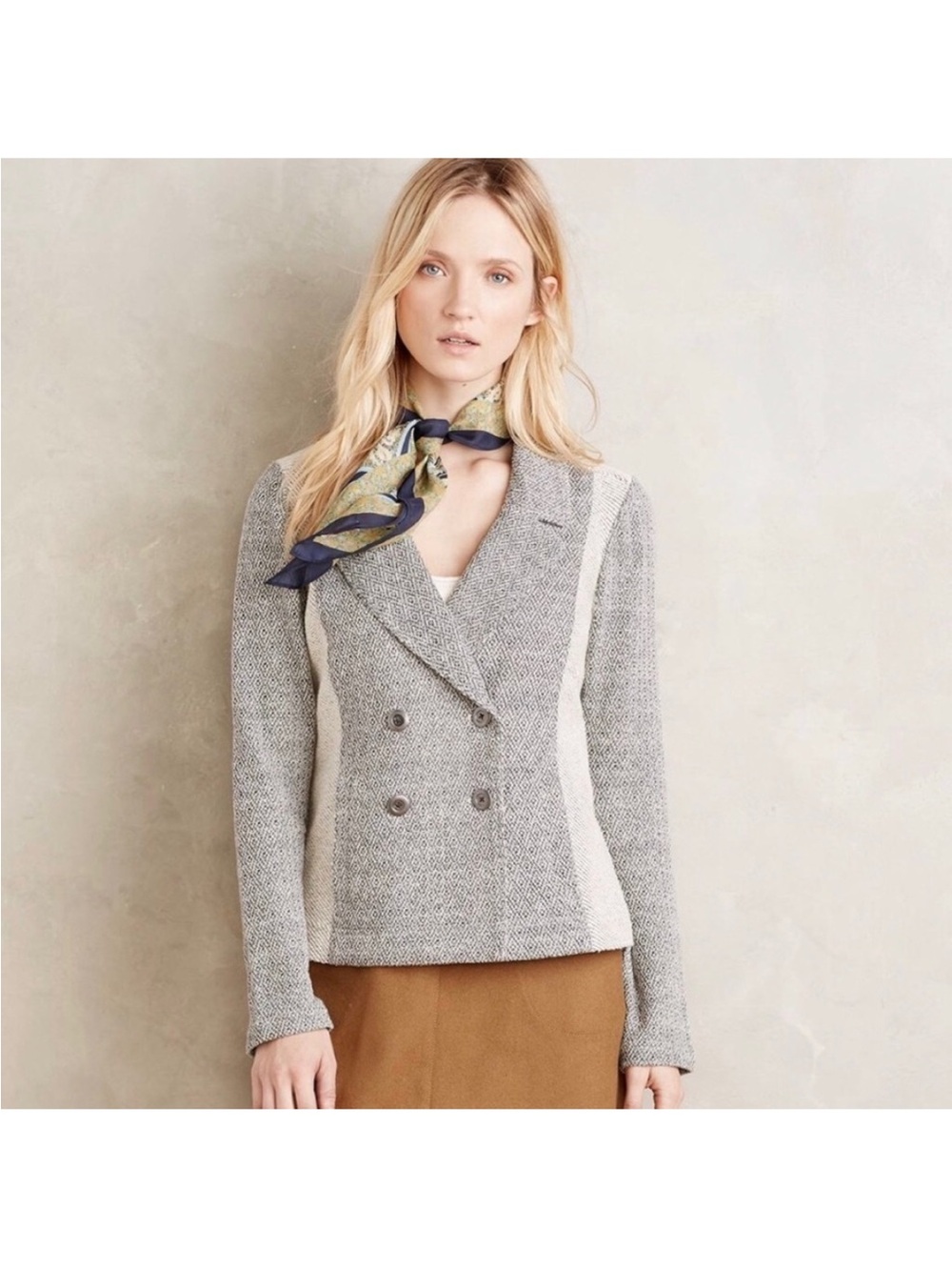 NWT Anthropologie Saturday Sunday Milica Gray Two Tone Knit Blazer Jacket
